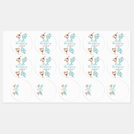 ハッピー感謝祭ブルーブラウン紅葉花h ラベル (シート)