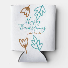 ハッピー感謝祭ブルーブラウン紅葉花h 缶クーラー