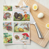 ハッピー感謝祭メドレーヴィンテージポストカード キッチンタオル (四つ折り)