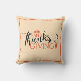 ハッピー感謝祭モダンブラック&レッドタイポグラフィ アウトドアクッション