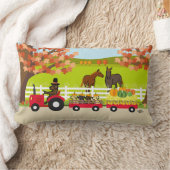 ハッピー感謝祭ラブラドールとトラクター ランバークッション (ブランケット)