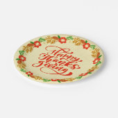 ハッピー感謝祭レッド金ゴールドリース7" ペーパープレート (アングル)