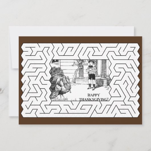 ハッピー感謝祭ヴィンテージスケッチと迷路ブラウン シーズンカード (正面)