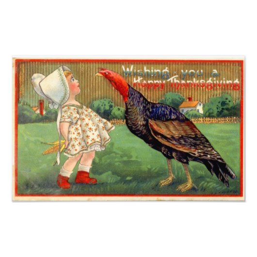 ハッピー感謝祭小さな女の子とトルコヴィンテージ フォトプリント            (正面)