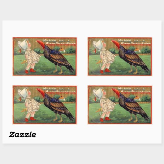 ハッピー感謝祭小さな女の子とトルコヴィンテージ 長方形シール (シート)