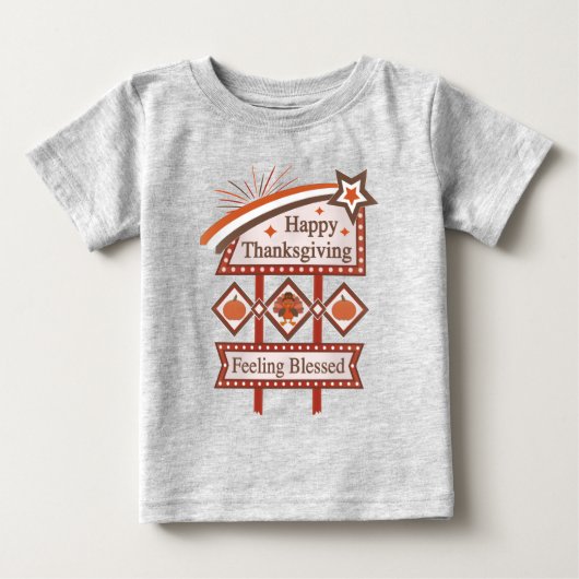 ハッピー感謝祭 フィーリングブレスド レトロサイン ベビーTシャツ (正面)