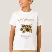 ハッピー感謝祭 秋の花 家族の名前 Tシャツ (正面)