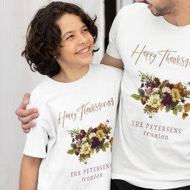 ハッピー感謝祭 秋の花 家族の名前 Tシャツ