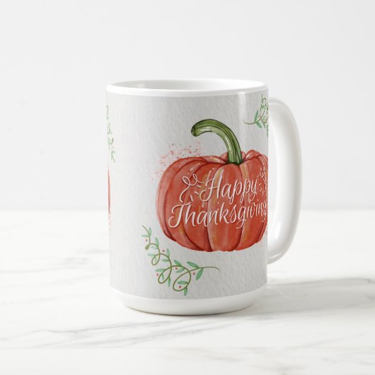 ハッピー感謝祭 – WCパンプキンとワードアート コーヒーマグカップ (正面右)