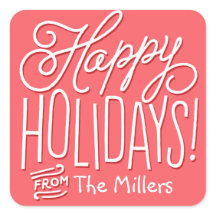 ハッピー手書きホリデーギフトラベルレッド