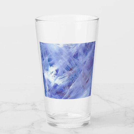 ハッピー抽象芸術絵画アクリルアートinブルーホワイト タンブラーグラス (正面)
