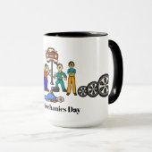 ハッピー整備士デイマグ – 男性と女性の整備士 マグカップ (正面右)