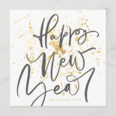 ハッピー新年の灰色の手書き文字 シーズンカード (裏面)