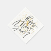 ハッピー新年の灰色の手書き文字 スタンダードカクテルナプキン (角)