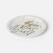 ハッピー新年の灰色の手書き文字 ペーパープレート (アングル)