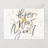 ハッピー新年の灰色の手書き文字 ポストカード (正面)