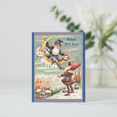 ハッピー新年格言，トメット，月，お金のバッグ ポストカード (スタンド正面)