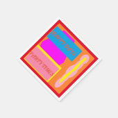 ハッピー日パーティー時間混合カラーロゴ スタンダードカクテルナプキン (角)