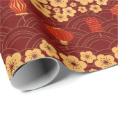 ハッピー旧正月2024年さくらんぼツリー花 ラッピングペーパー (ロールコーナー)