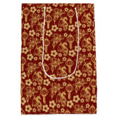 ハッピー旧正月：ドラゴン〔占星術の〕十二宮図オリエンタルレッド ミディアムペーパーバッグ (裏面)