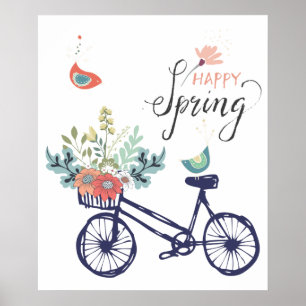 ハッピー春デザイン:花鳥自転車 ポスター