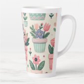 ハッピー春フラワーポットプリントデザイン カフェラテマグ (右)