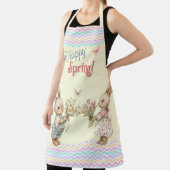 ハッピー春!ボーイアンドガールバニーラビットと花 エプロン (インサイチュ)