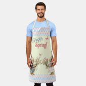 ハッピー春!ボーイアンドガールバニーラビットと花 エプロン (着用した状態)