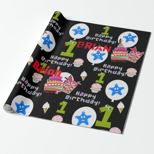 ハッピー最初の誕生日ラッピング紙バルーン#1 ラッピングペーパー (アンロールド)