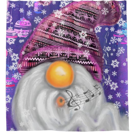 ハッピー格言インパープルハットがクリスマスソングを歌う   シャワーカーテン (正面)