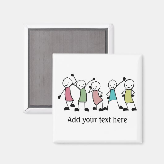 ハッピー棒人間たちフパーソナライズされたレンズ マグネット (正面/裏面)