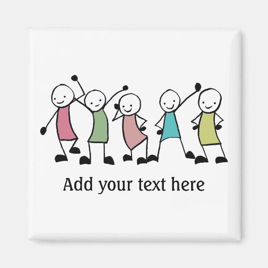 ハッピー棒人間たちフパーソナライズされたレンズ マグネット (正面)