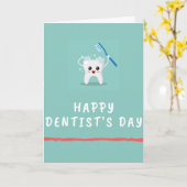 ハッピー歯医者の日ホワイト文字ティール(緑がかった色) カード (黄色い花)