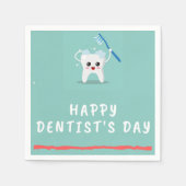 ハッピー歯医者の日ホワイト文字ティール（緑がかった色） スタンダードカクテルナプキン (正面)