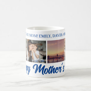 ハッピー母の日ママ青い写真グリッドコーヒーマグ コーヒーマグカップ