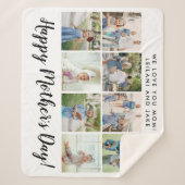 ハッピー母ホワイトフォトコラージュ シェルパブランケット (正面)