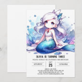 ハッピー海マーメイド誕生日 招待状 (正面/裏面)