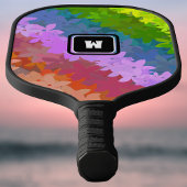 ハッピー熱狂するレトロレインボーフラワーズウィズイニシャル ピックルボールラケット