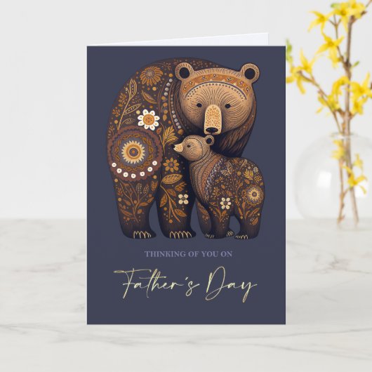 ハッピー父の日かわいいクマのフォークアート カード (黄色い花)