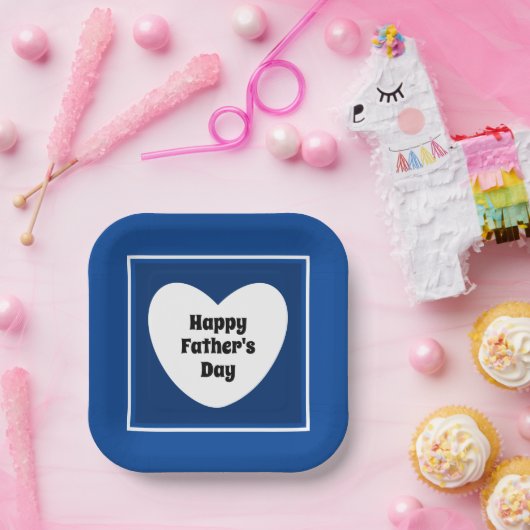 ハッピー父の日かわいいネイビーブルーホワイトハート ペーパープレート (パーティー)