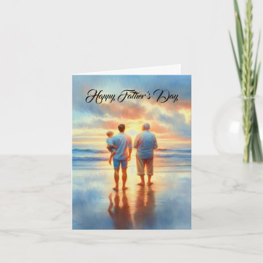 ハッピー父の日の水の色の父,息子,おじいちゃん カード (正面)