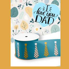 ハッピー父の日イエローとティール（緑がかった色）ブルーのネクタイ サテンリボン