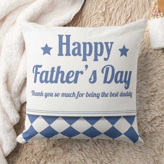 ハッピー父の日ピローブルーシェブロンブルーストライプ クッション (ブランケット)