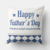 ハッピー父の日ピローブルーシェブロンブルーストライプ クッション (正面)