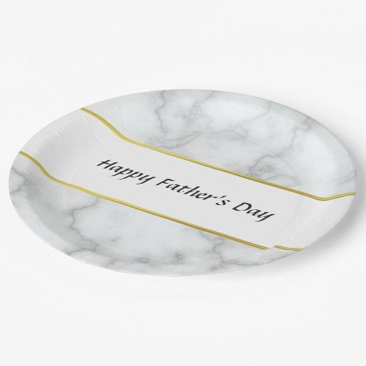 ハッピー父の日ホワイトマフェイクーブルエレガント ペーパープレート (アングル)