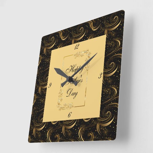 ハッピー父の日金ゴールド書道ブラックスワール スクエア壁時計 (傾斜)