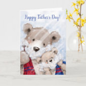 ハッピー父の日、かわいいクマのパパと息子ひげそり カード (黄色い花)