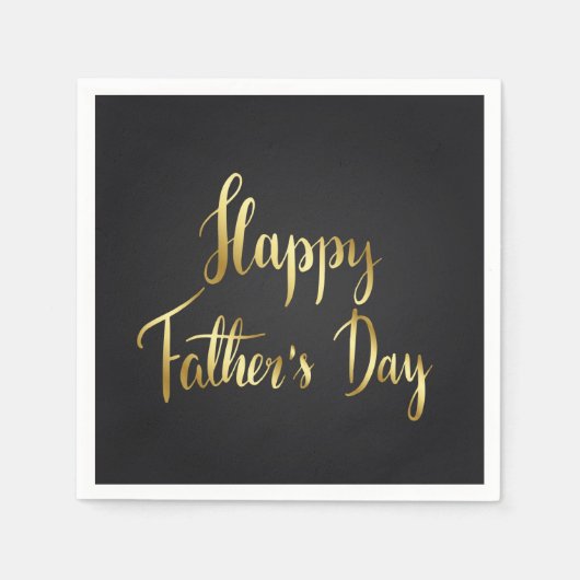 ハッピー父の日、金ゴールド文字オンブラック スタンダードカクテルナプキン (正面)