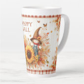 ハッピー秋かわいいフォークアートカクレカロウと秋 カフェラテマグ (右アングル)