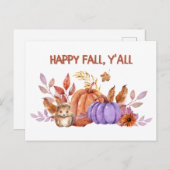 ハッピー秋ウォーターカラーパンプキンアンドヘッジホッグ ポストカード (正面/裏面)